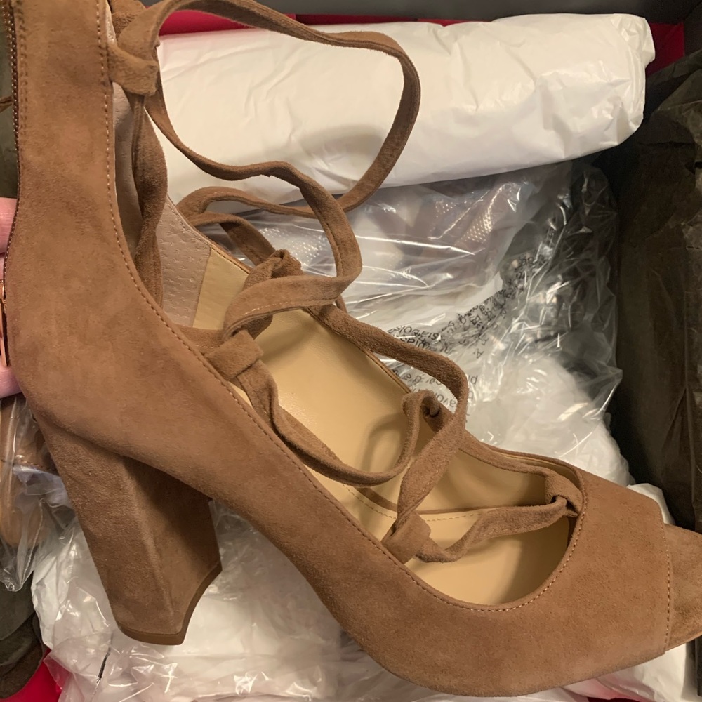 NWT Vince Camuto lace up suede heels